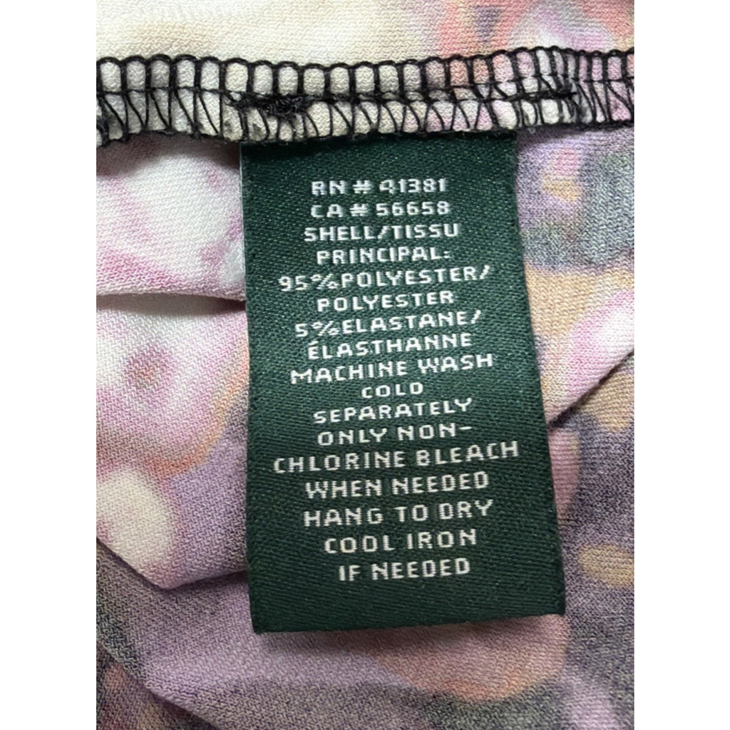 Lauren Ralph Lauren Dress Women 14 Floral Faux Wrap Ruched Sheath Cap Sleeve