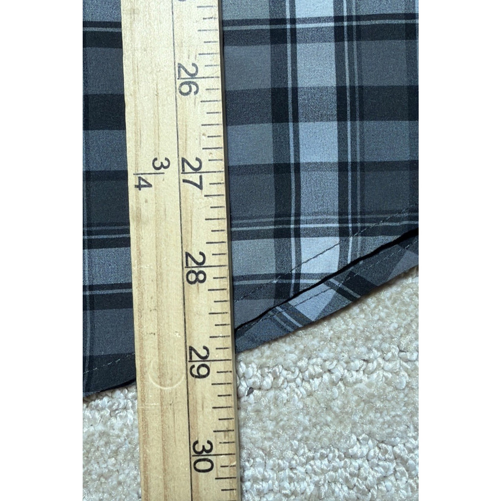 Columbia Performance Plaid Shirt Mens M Short Sleeve Button Gray Blue NWOT