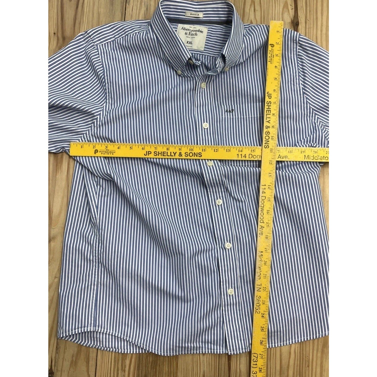 ABERCROMBIE & FITCH Muscle XXL Blue White Striped Long Sleeve Button Down