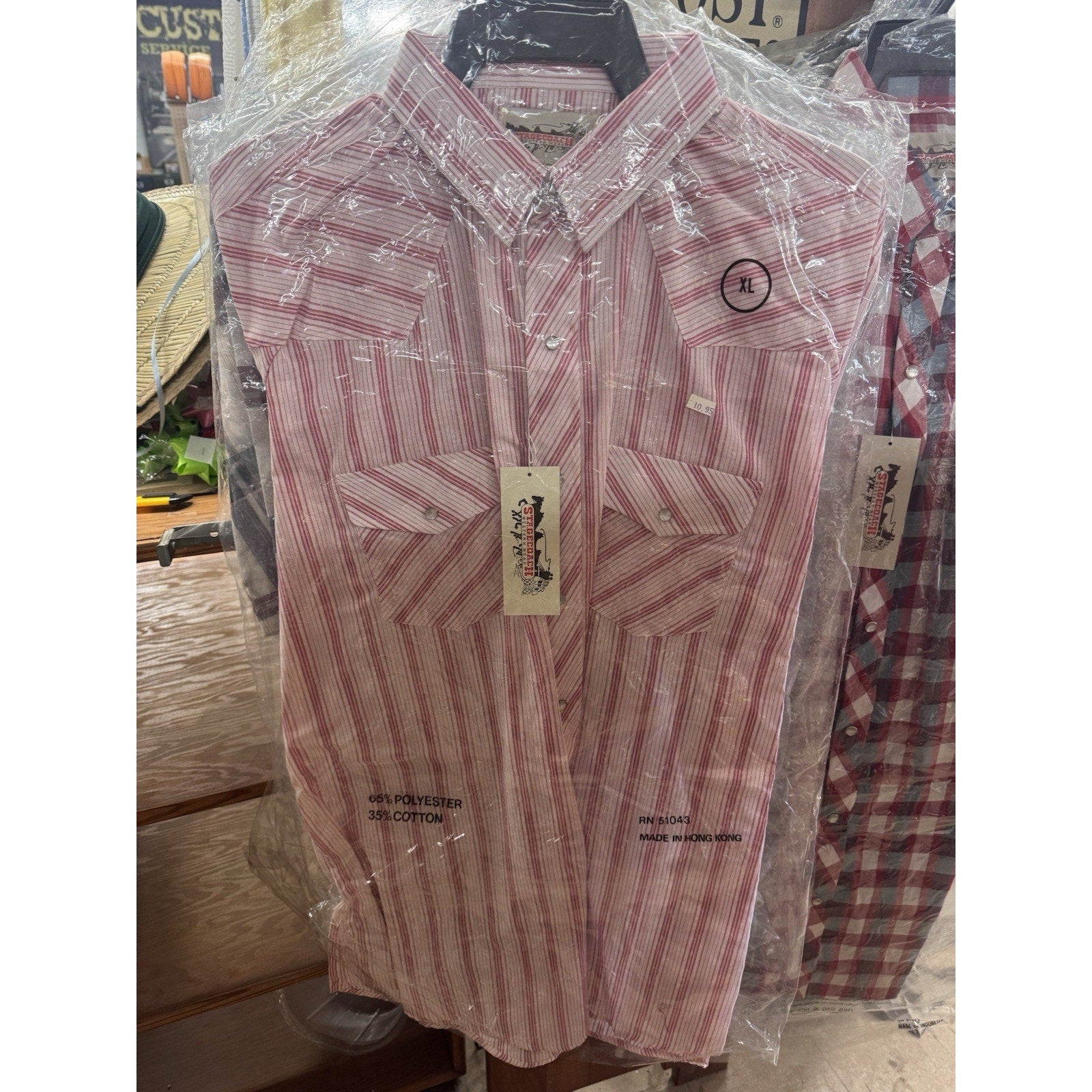 Vintage Stagecoach Western Shirt XL Red Stripe Pearl Snap Short Sleeve Cowboy