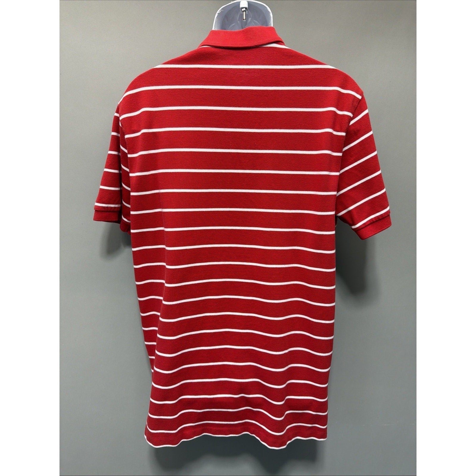 Polo Ralph Lauren Men Polo Shirt L Red Striped Logo Golf Short Sleeve Collar