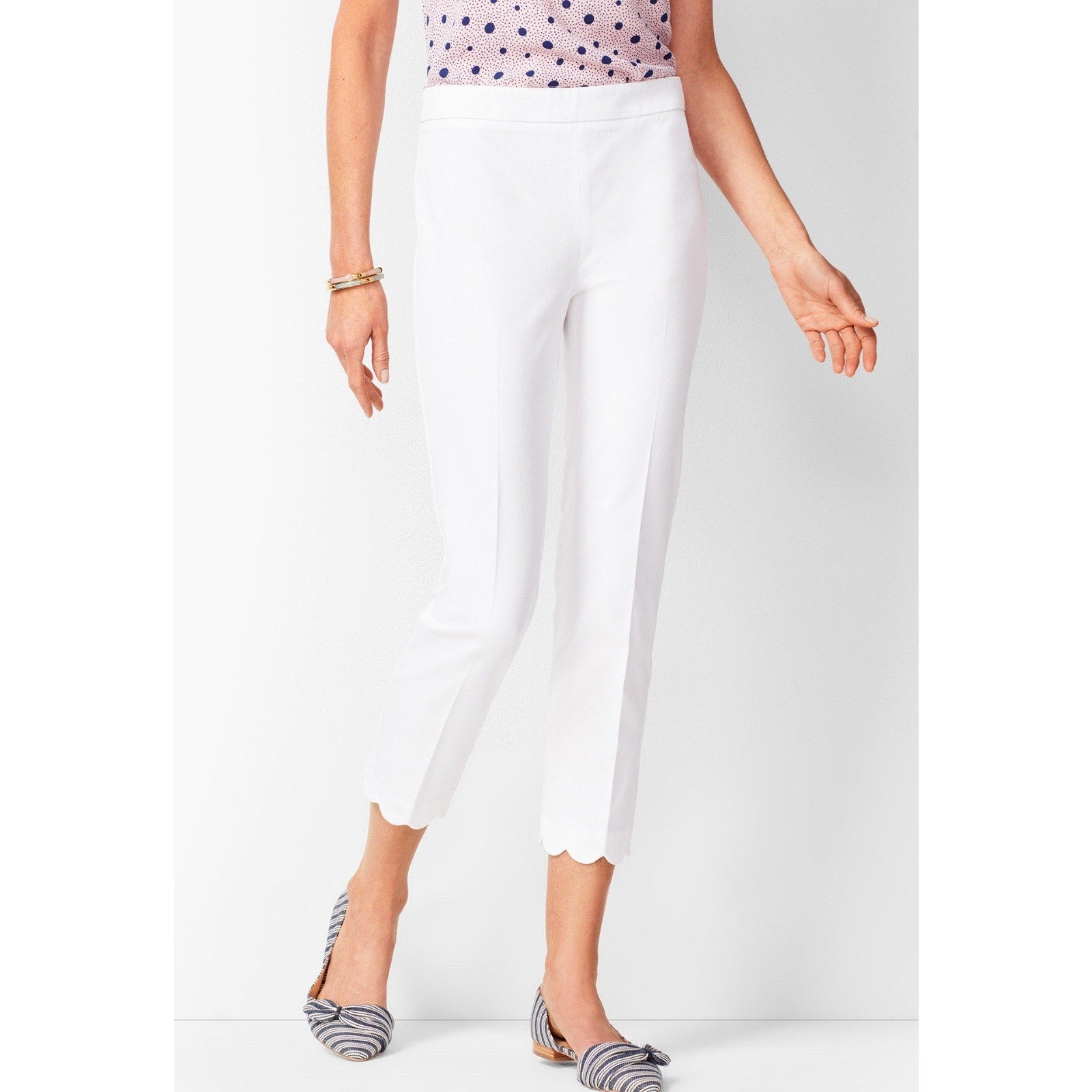 Talbots White Chatham Scalloped Hem Crop Pants Side Zip Women’s Size 8