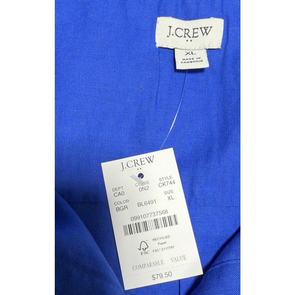 J Crew Women’s Blue Short Sleeve Cotton Linen Blend Shirt XL Beach Office New