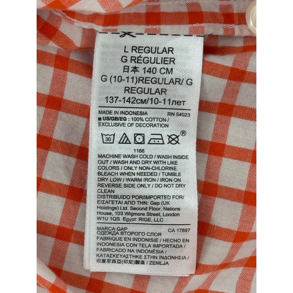 Gap Kids Orange Checkered Button Down Girls Size Large 10 Regular Cotton