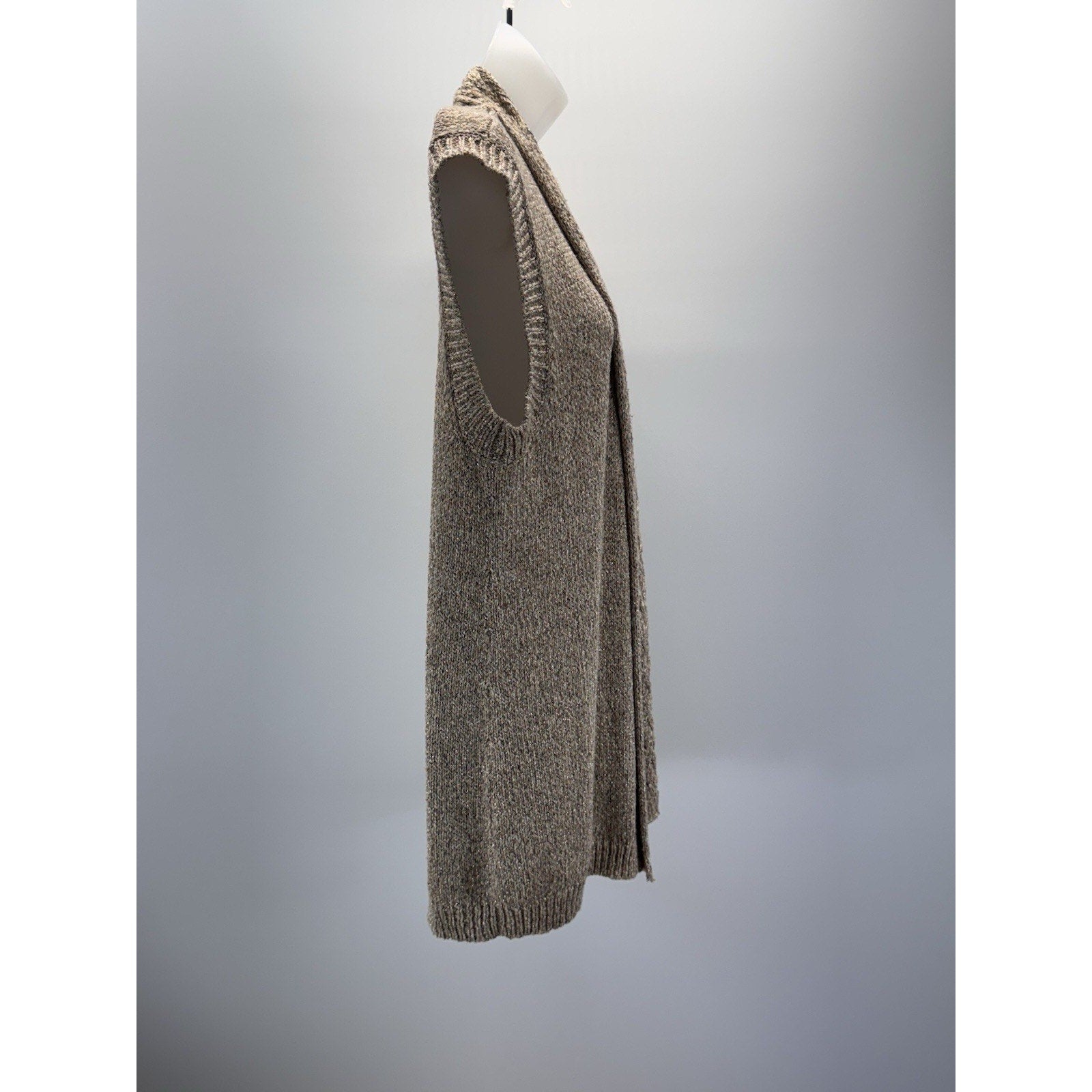 Chico’s Crochet Duster Cardigan Size 1 US M Brown Metallic Sleeveless Women’s