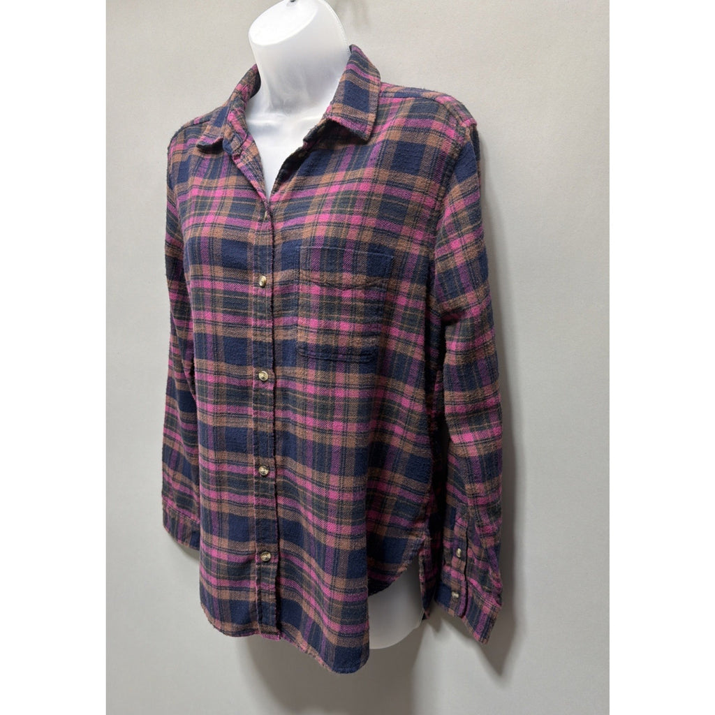 American Eagle Amazingly Soft Shirt Womens M Boyfriend Fit Button Up Plaid