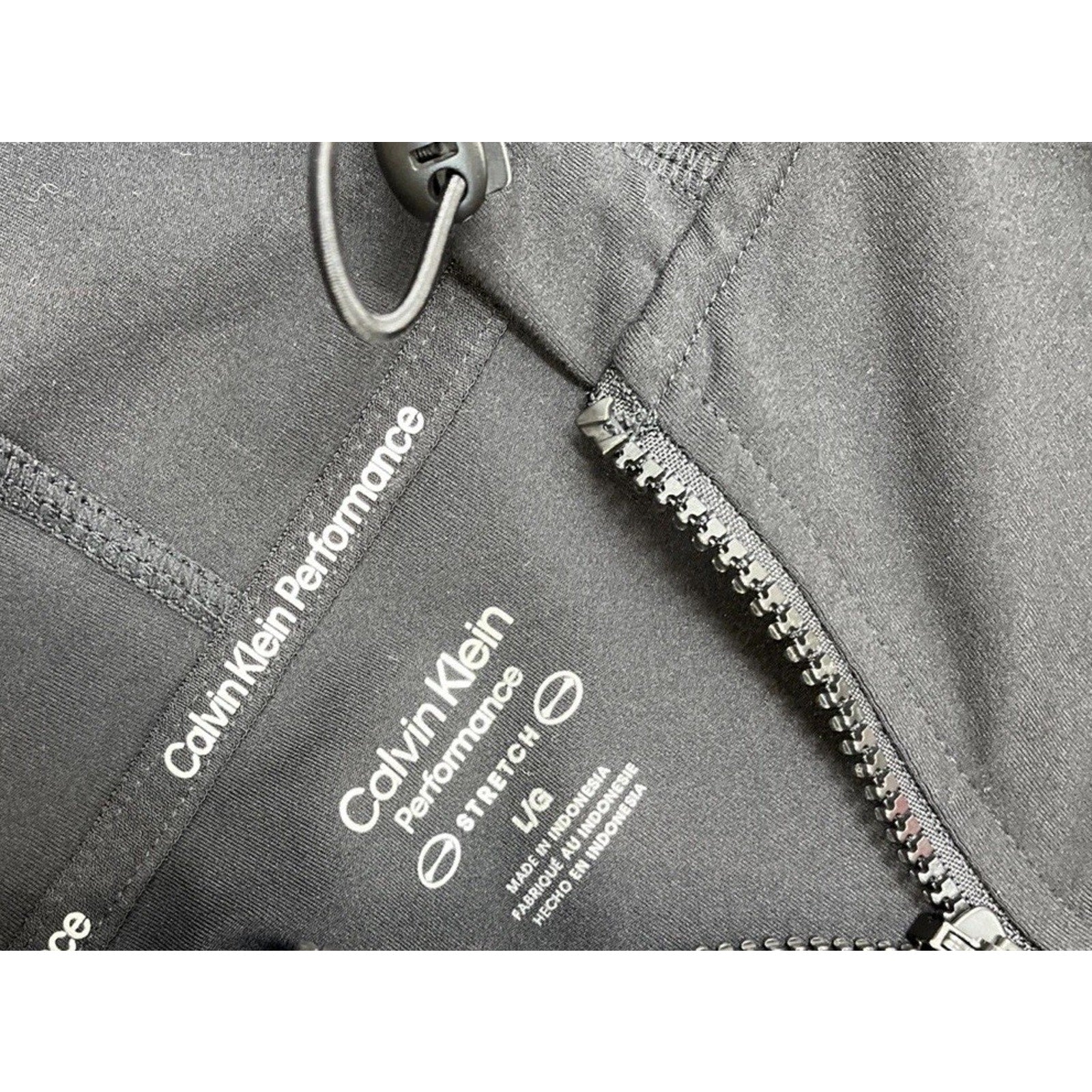 Calvin Klein Performance Black Thumb Hole Hooded Zip Pocket Jacket, Size Medium