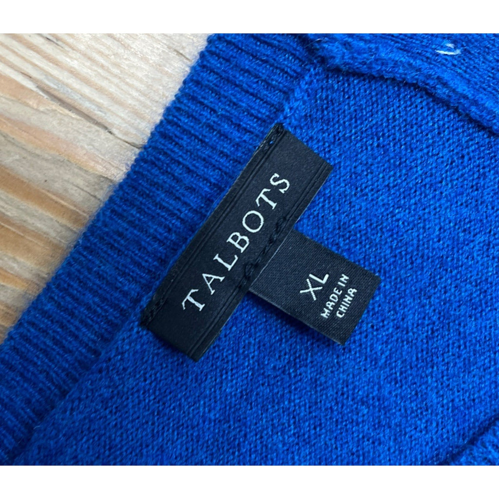 Talbots Blue Lambswool Button Back Sweater Bell Cuffs Size XL