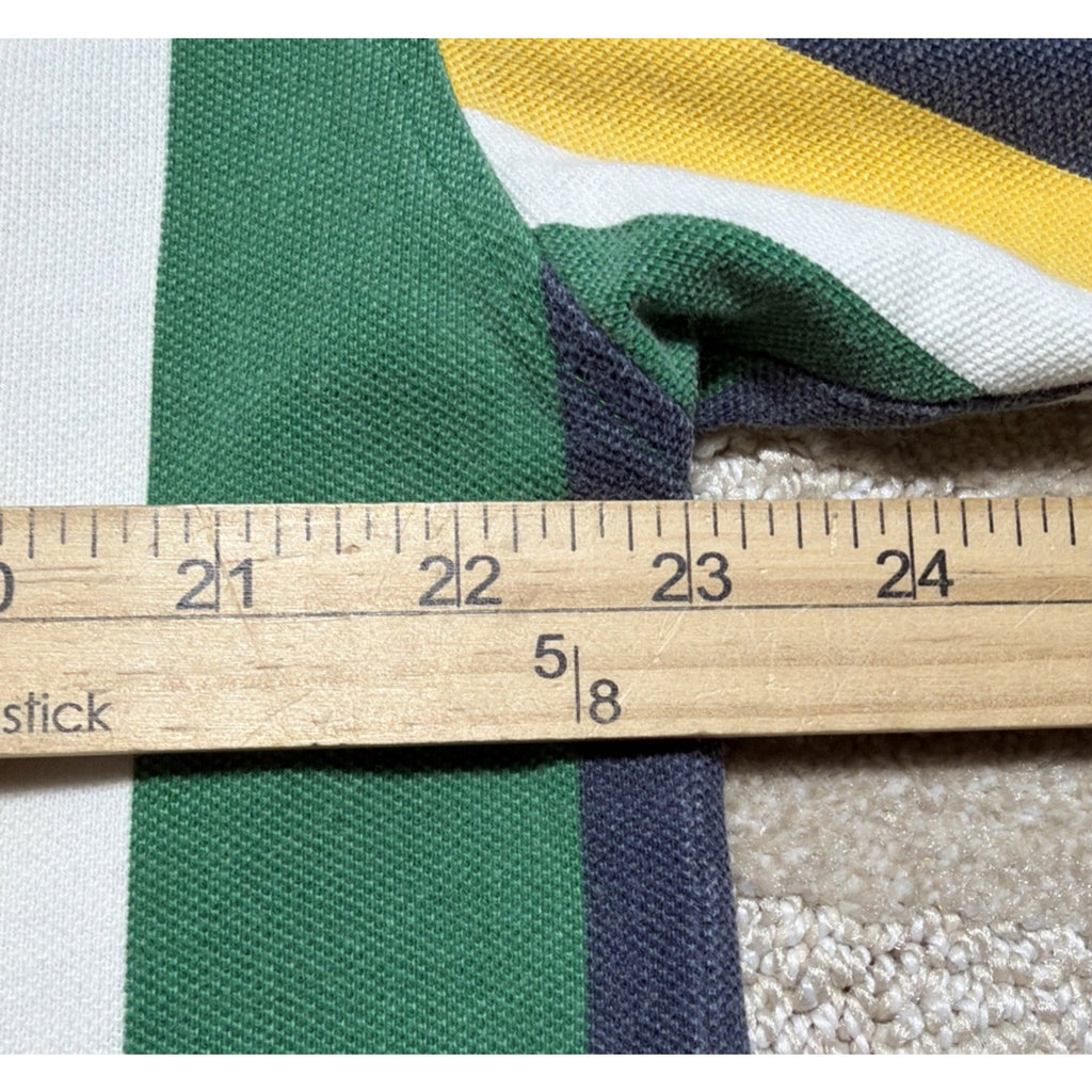 Vintage 90s Tommy Hilfiger Green White Faded Striped Polo Shirt Crest Mens L