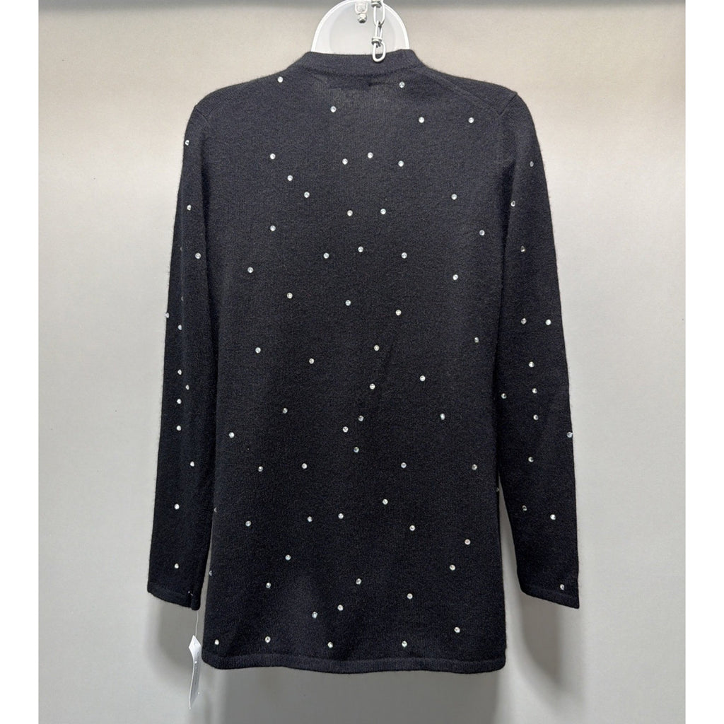 NWT Charter Club Luxury 100% Cashmere Black Rhinestone Open Front Cardigan PM