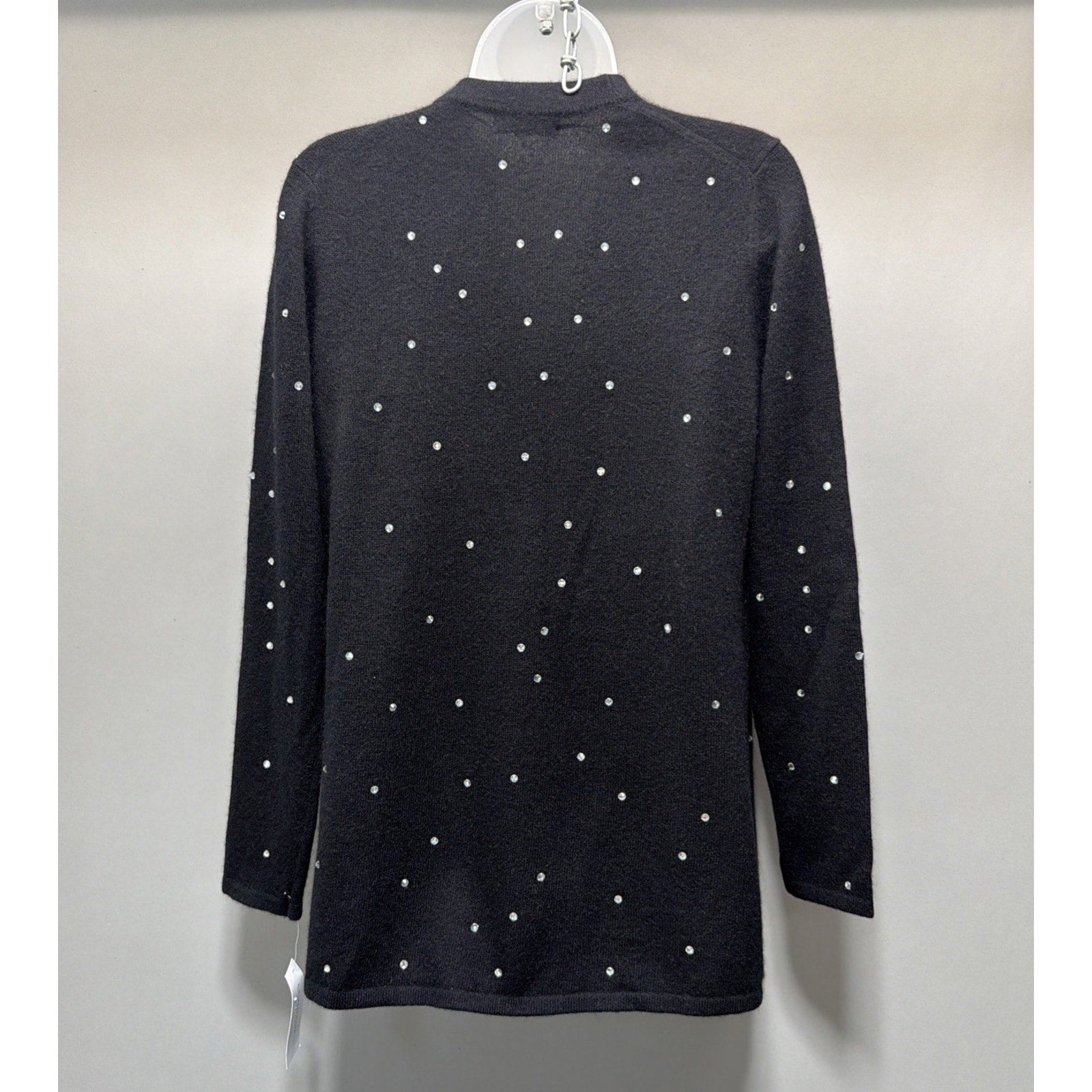 NWT Charter Club Luxury 100% Cashmere Black Rhinestone Open Front Cardigan PM