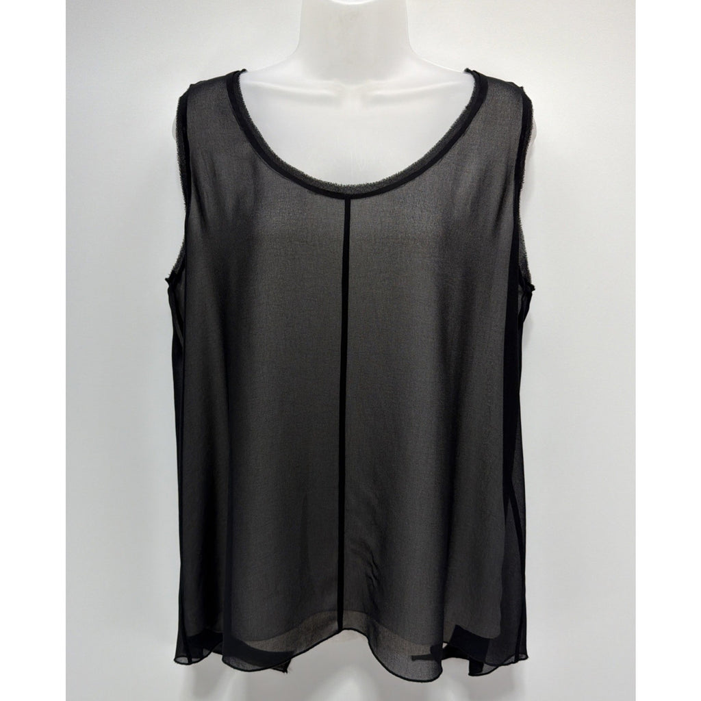 Banana Republic Sleeveless Top Sz L Black White Layered Split Back Blouse