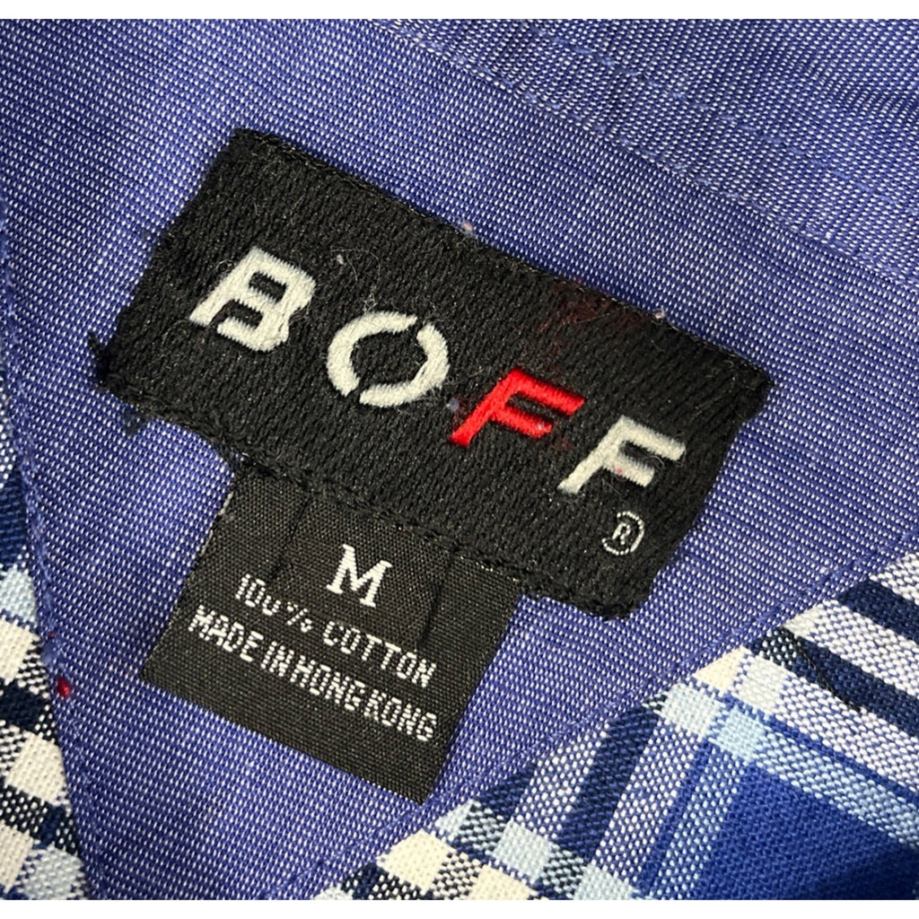 BOFF Button Down Shirts Men's Size M Casual Plaid Blue Short Sleeve Pocket EUC