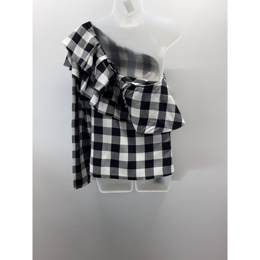 For Cynthia Gingham Black and White Long Sleeve Off The Shoulder Women S NWT