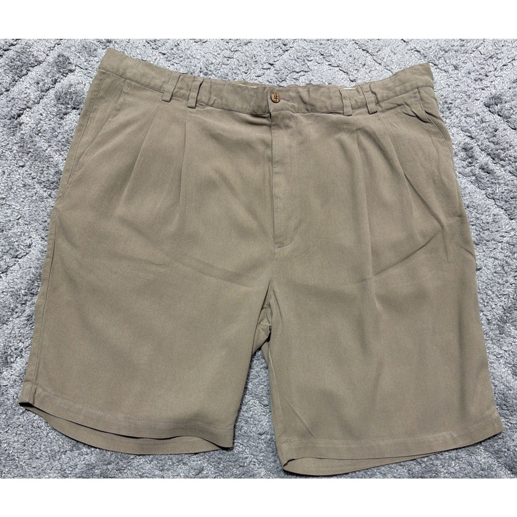 Boca Classics Island Wear Tan Pleated Shorts Size 42 100% Silk