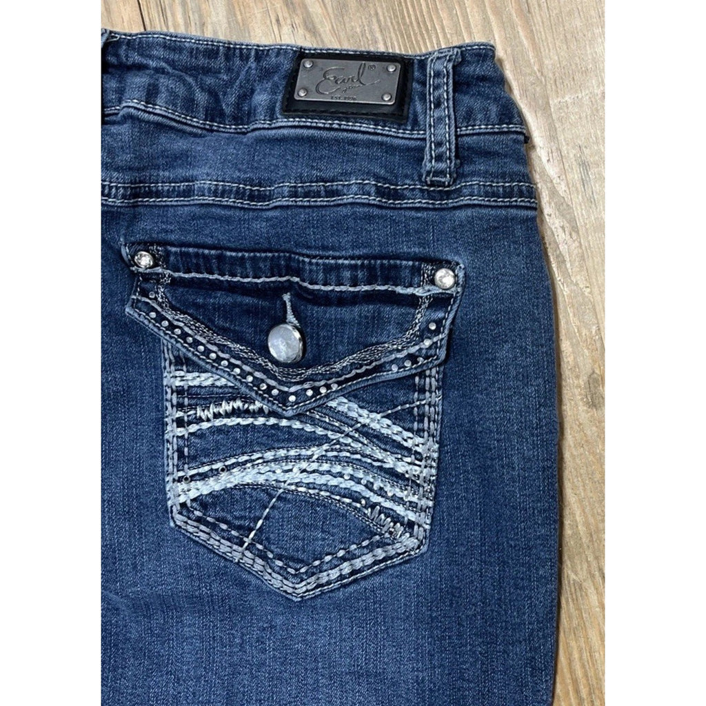 Earl Jean Jeans Women’s 8 Slim Boot Low Rise Flap Pocket Embellished Denim 27x32