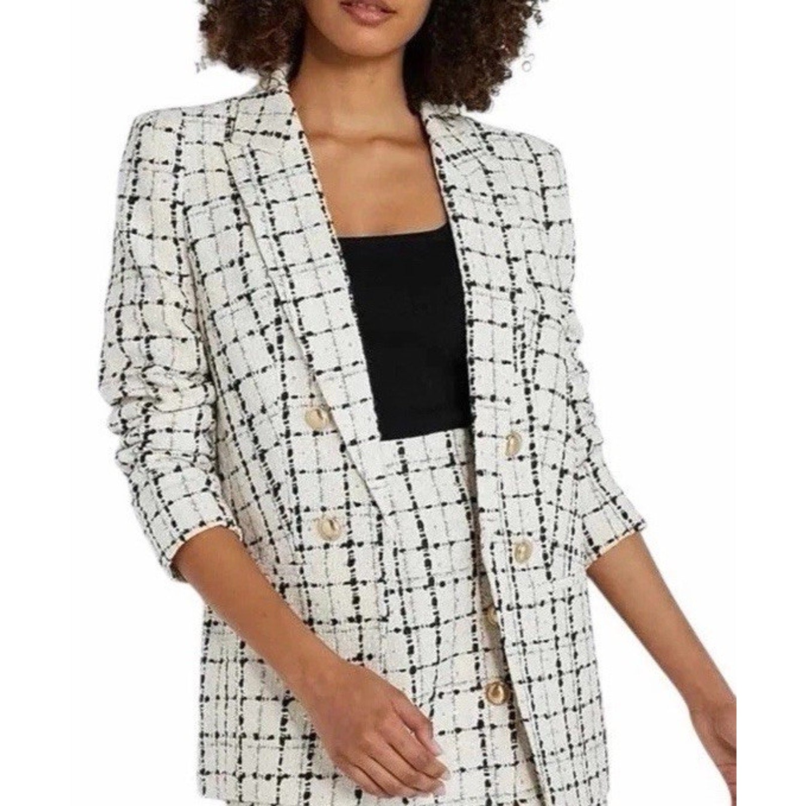 EXPRESS Women's Houndstooth Plaid TweedCustom Fit Boyfriend Blazer Size XS