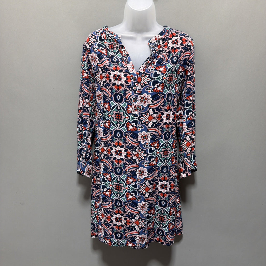 Ann Taylor LOFT Long Sleeve Stained Glass Shirtdress Shirt Dress Size Medium