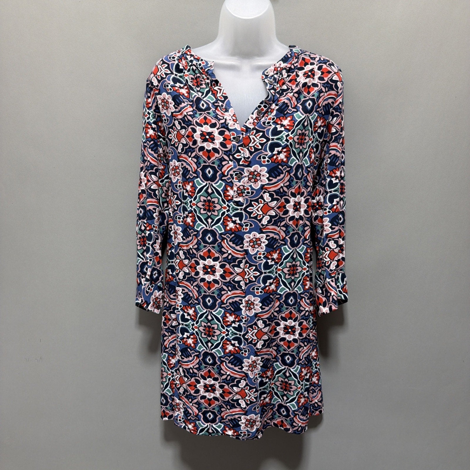 Ann Taylor LOFT Long Sleeve Stained Glass Shirtdress Shirt Dress Size Medium