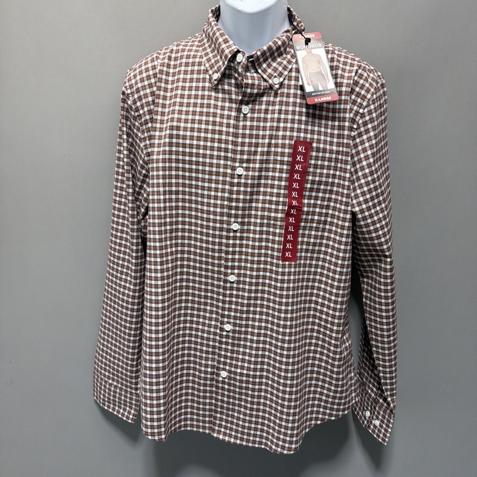 Bonobos Dress Shirt Auburn Plaid Casual Button Up Mens Size XL NWT Stretch