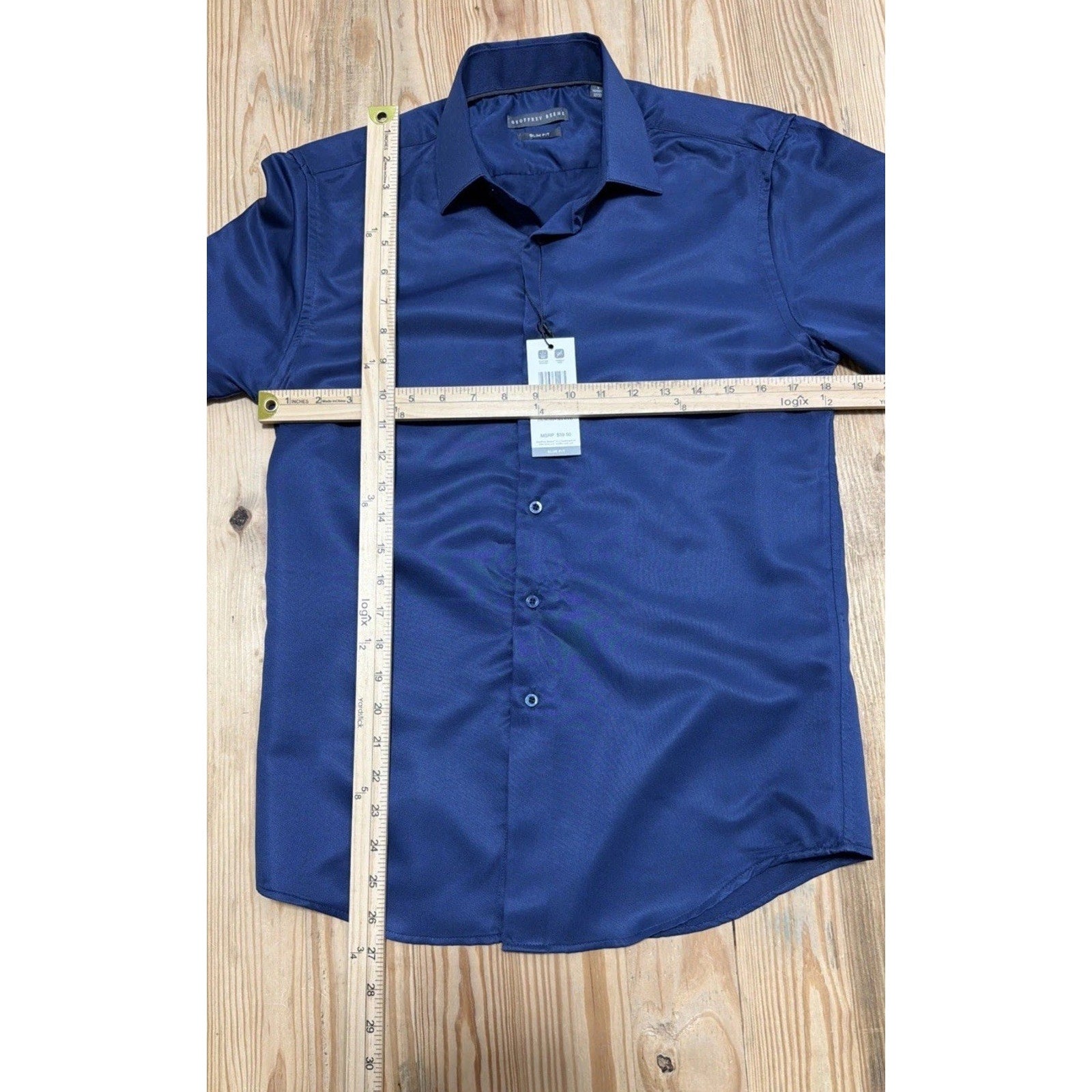 Geoffrey Beene Navy Blue Comfort Stretch Slim Fit Dress Shirt Sz Small