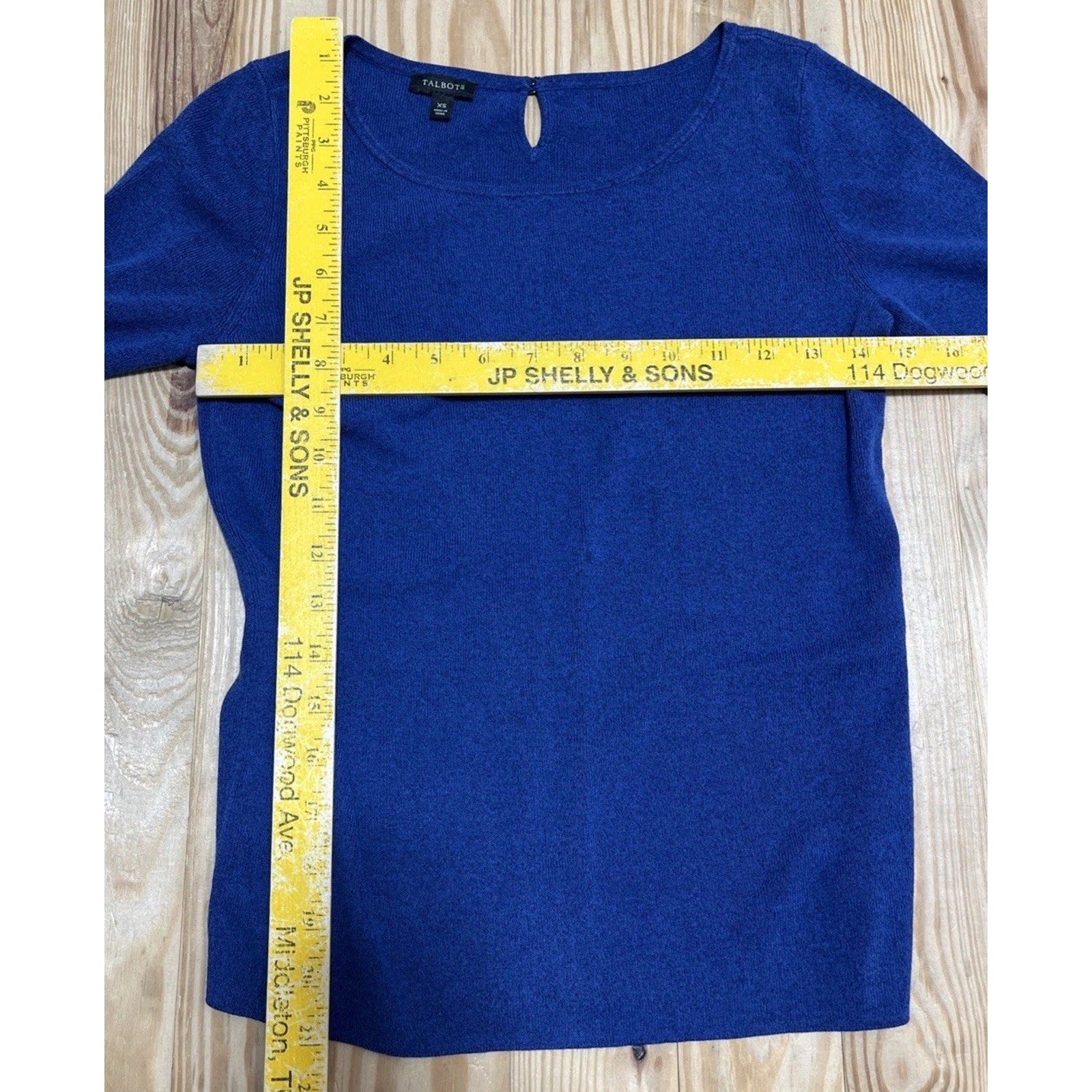 Talbots Women’s S 65% Cotton Dark Blue Ruffle Sleeve Knit Top XS