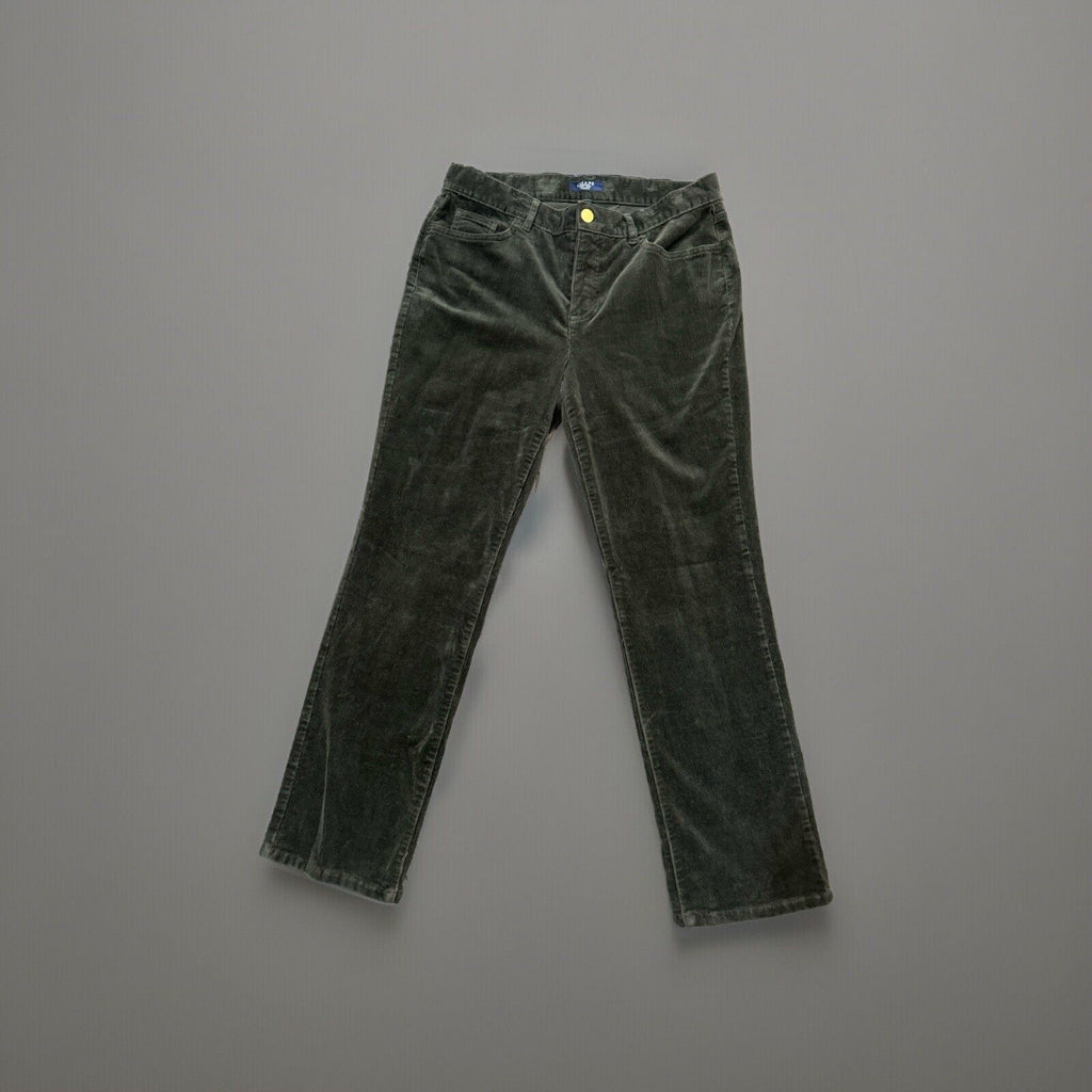 St John's Bay Olive Green Corduroy Pants Women 10P Black Mid Rise Straight Leg