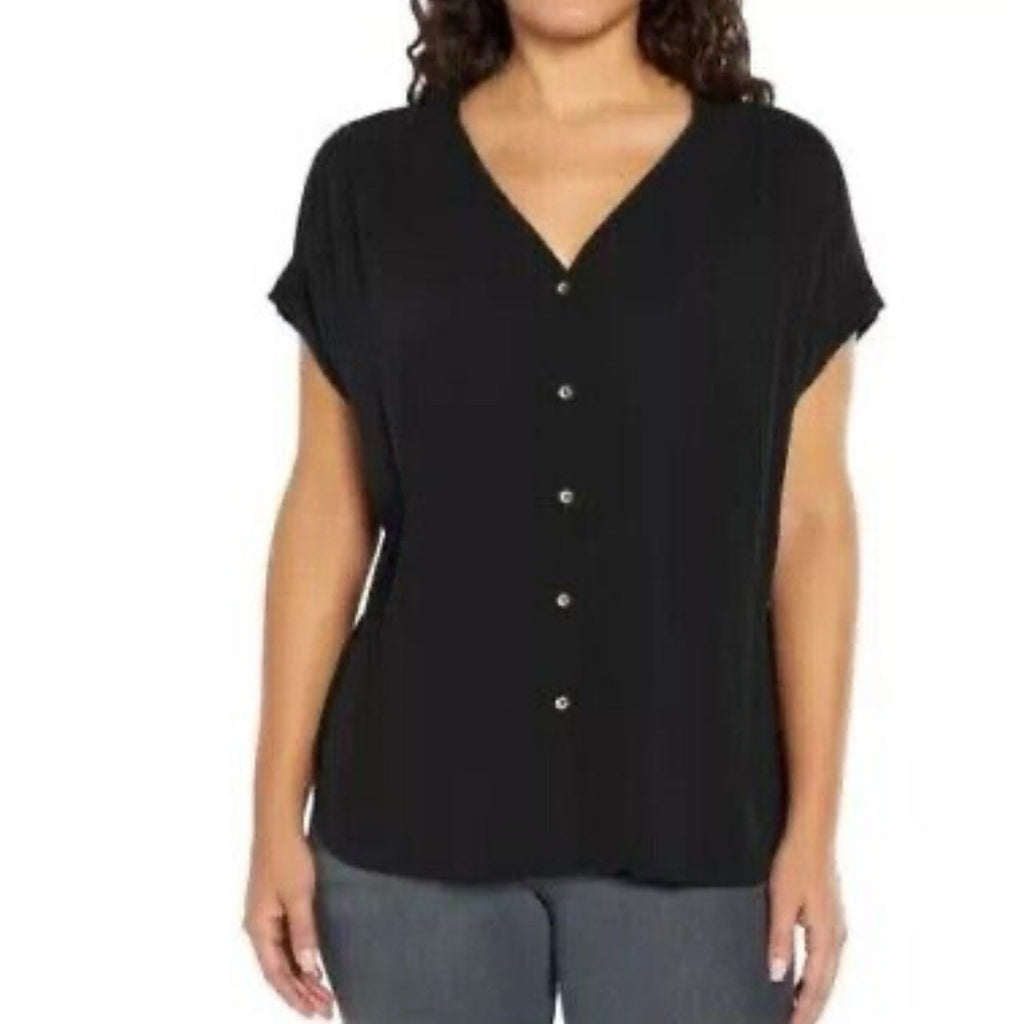 Orvis Short Sleeve Black Rayon Button Front Blouse Women’s Size Medium