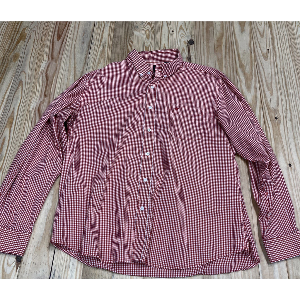 Dockers Shirt Mens XL Red White Gingham Long Sleeve Collared Button Up Pocket