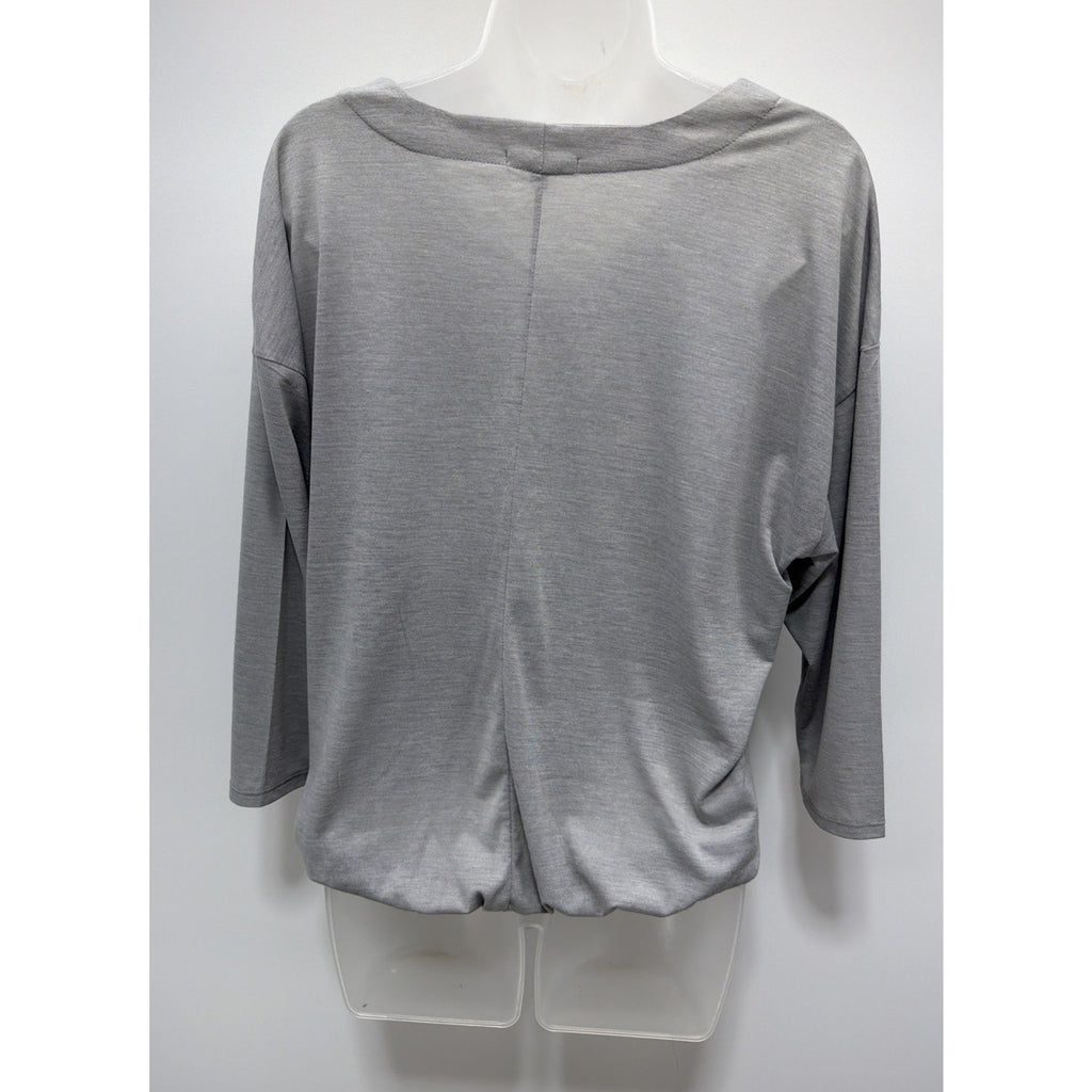 Gap Womens Top M Gray 3/4 Sleeve V Neck Solid Casual Pullover Tie Front Top