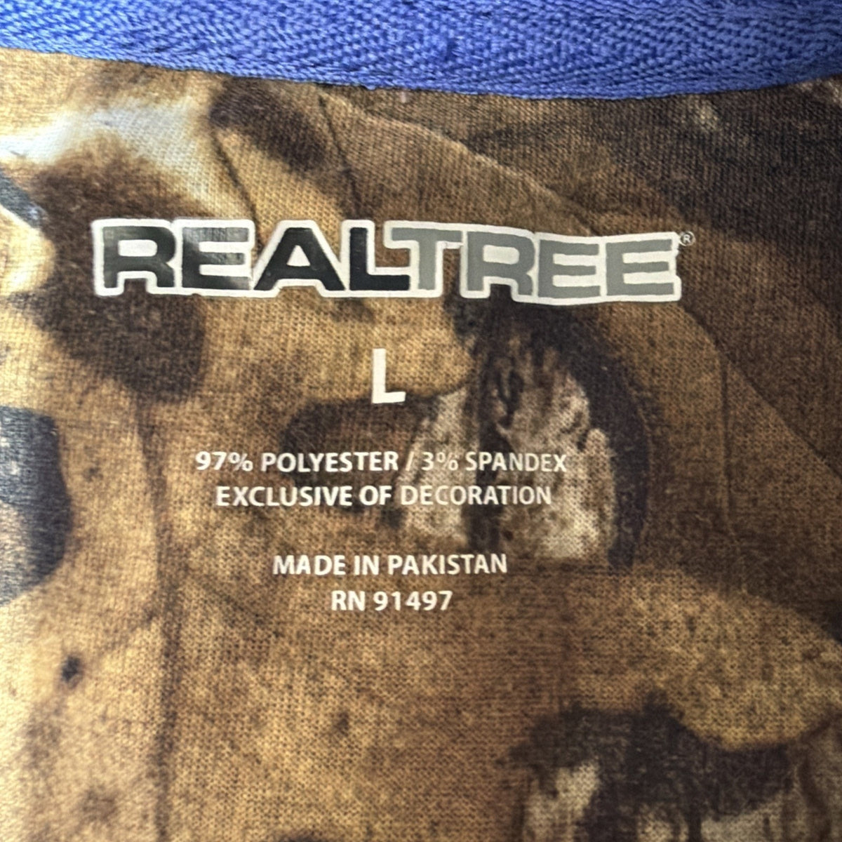 Real Tree Shirt Mens L Raglan Thermal Blue Performance Quick Dry Stretch