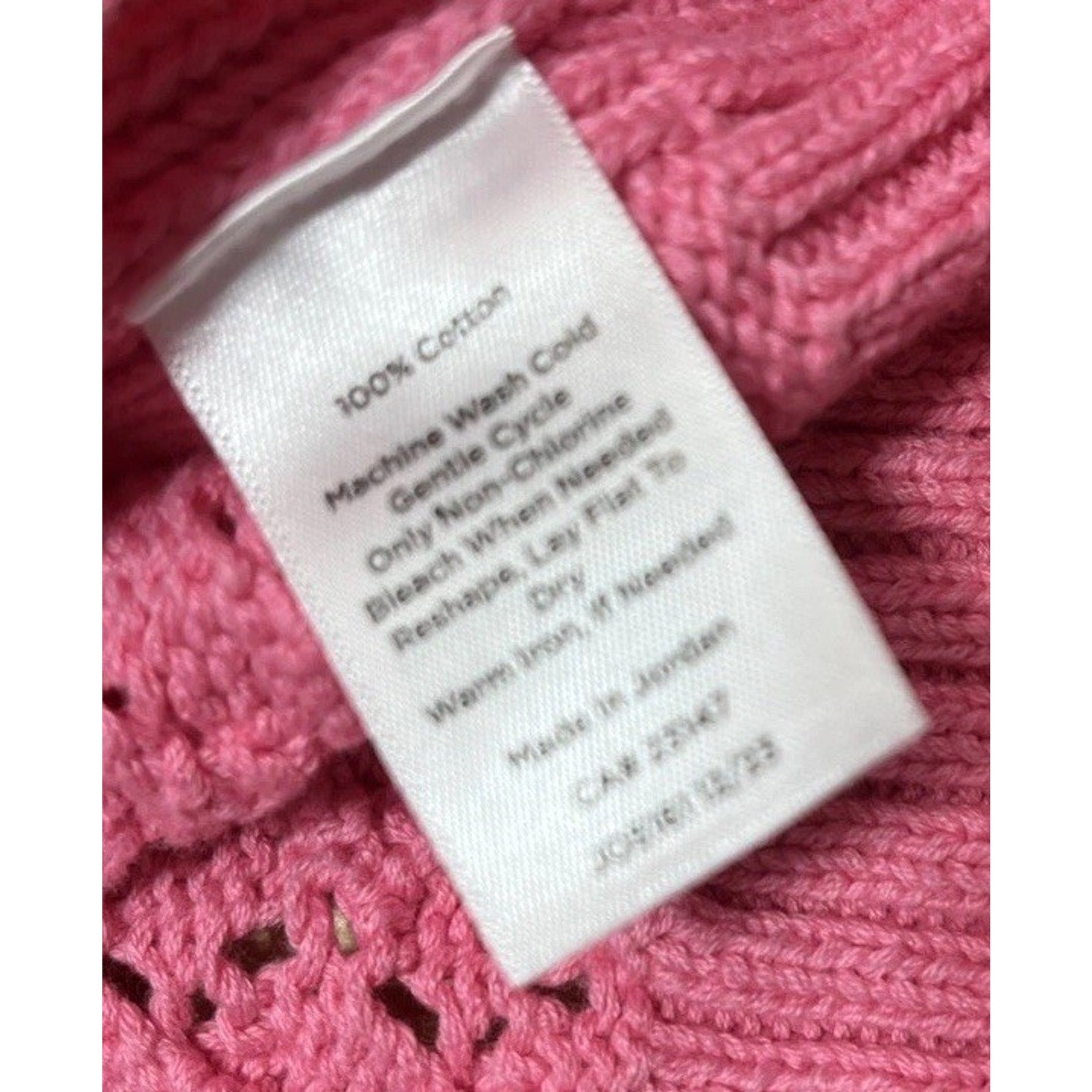 Talbots Sweater Womens M Petite 100% Cotton Open Knit Pullover Pink V Neck