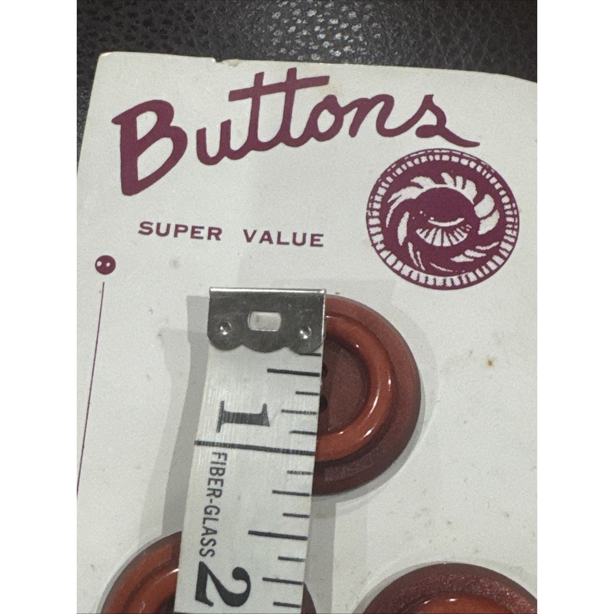 6 Brown Rust 2-Hole Coat Buttons 1¼” on Original Cards Sewing Craft Lot