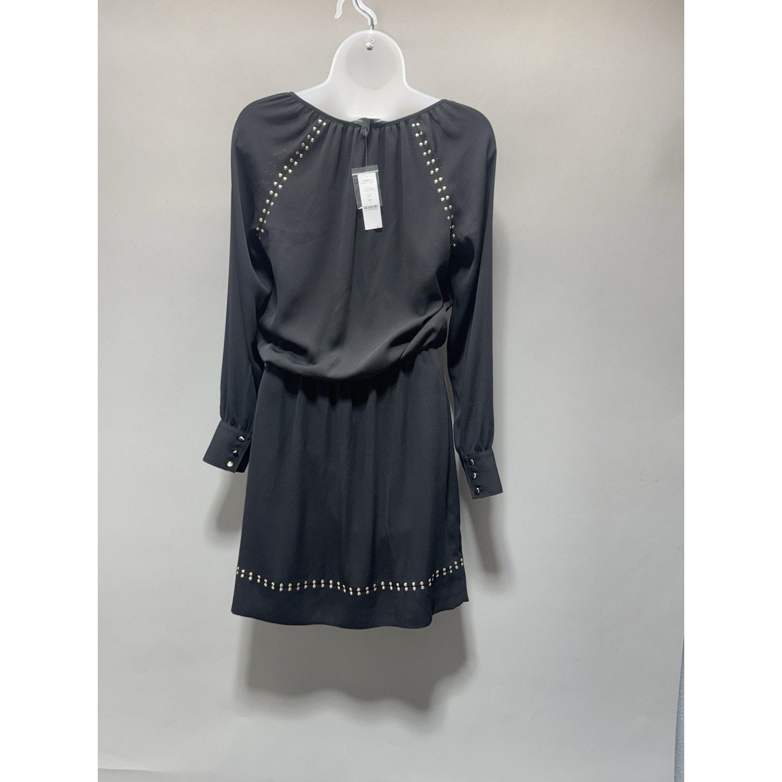 WHBM White House Black Market Black Studded Boho Dress Long Sleeve Tunic Size 2