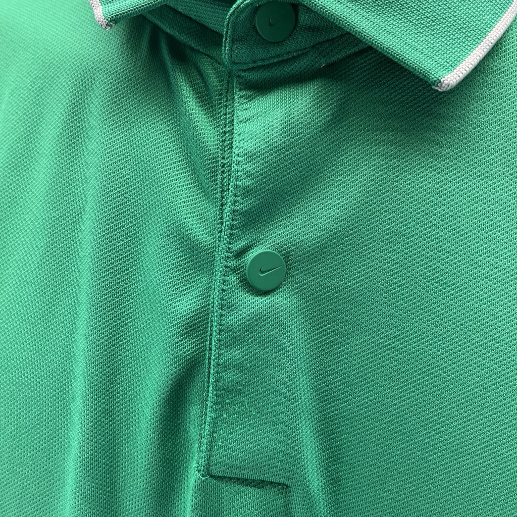 NIKE DRI FIT SS GOLF POLO Shirt Mens XL Green & Grey Trim Snap Button