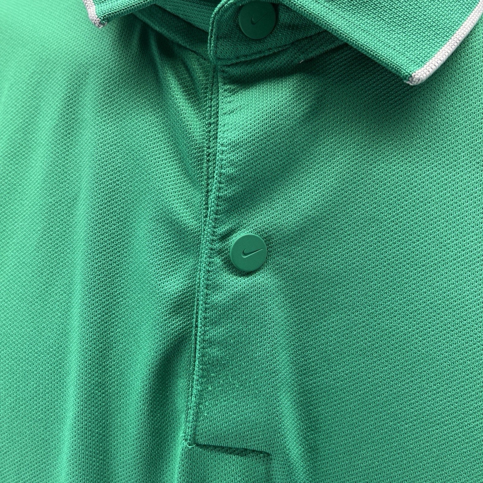 NIKE DRI FIT SS GOLF POLO Shirt Mens XL Green & Grey Trim Snap Button