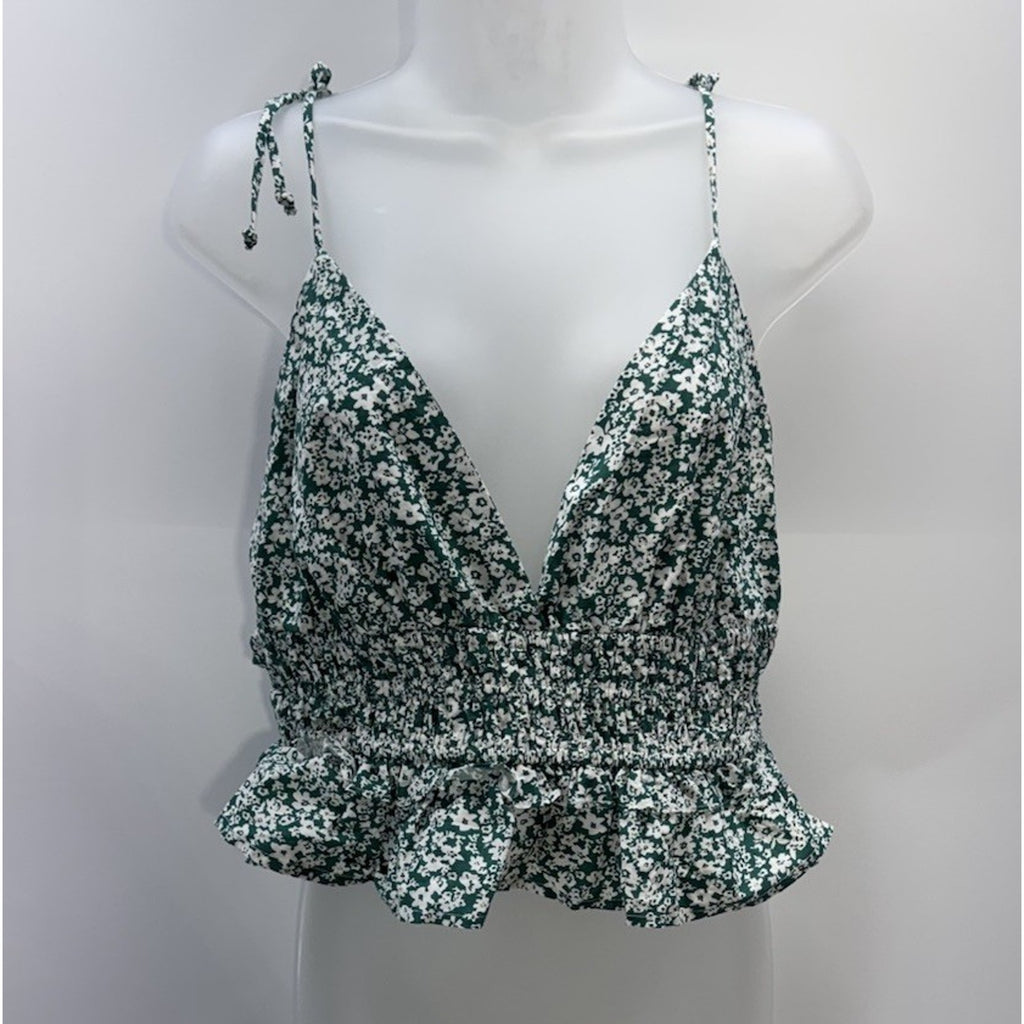 Sim Sam Crop Top Women XL Green Bloom Tank Ruffle Coastal Cowgirl Festival Boho