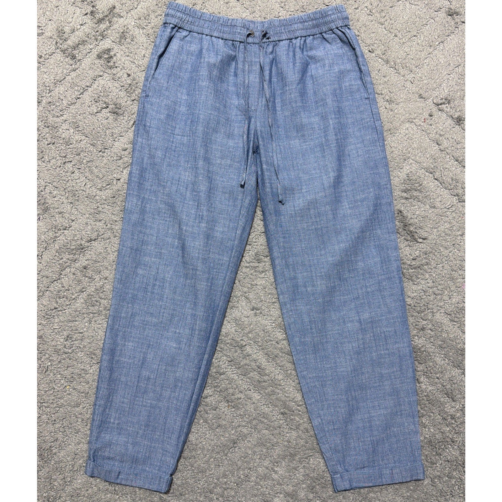 J Crew Cotton Pants Womens M Blue Chambray Drawstring Pull On Casual Cropped