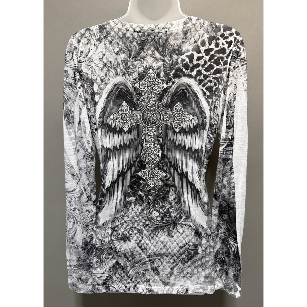 Daytrip Embellished Angel Wings Top Size L Y2K Fairy Grunge Rhinestone Made USA