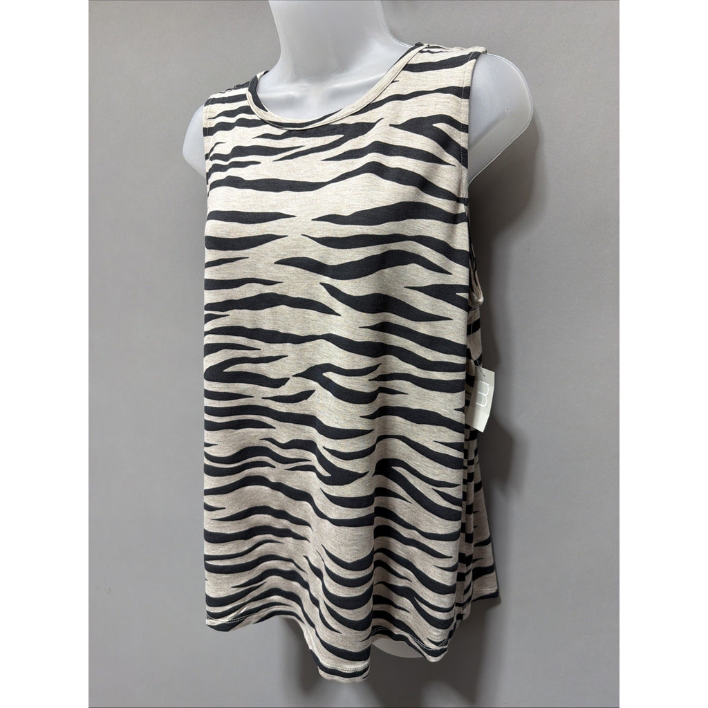 New Maurices 24/7 Tank Top Womens L Beige Black Zebra Print Crew Strappy Back