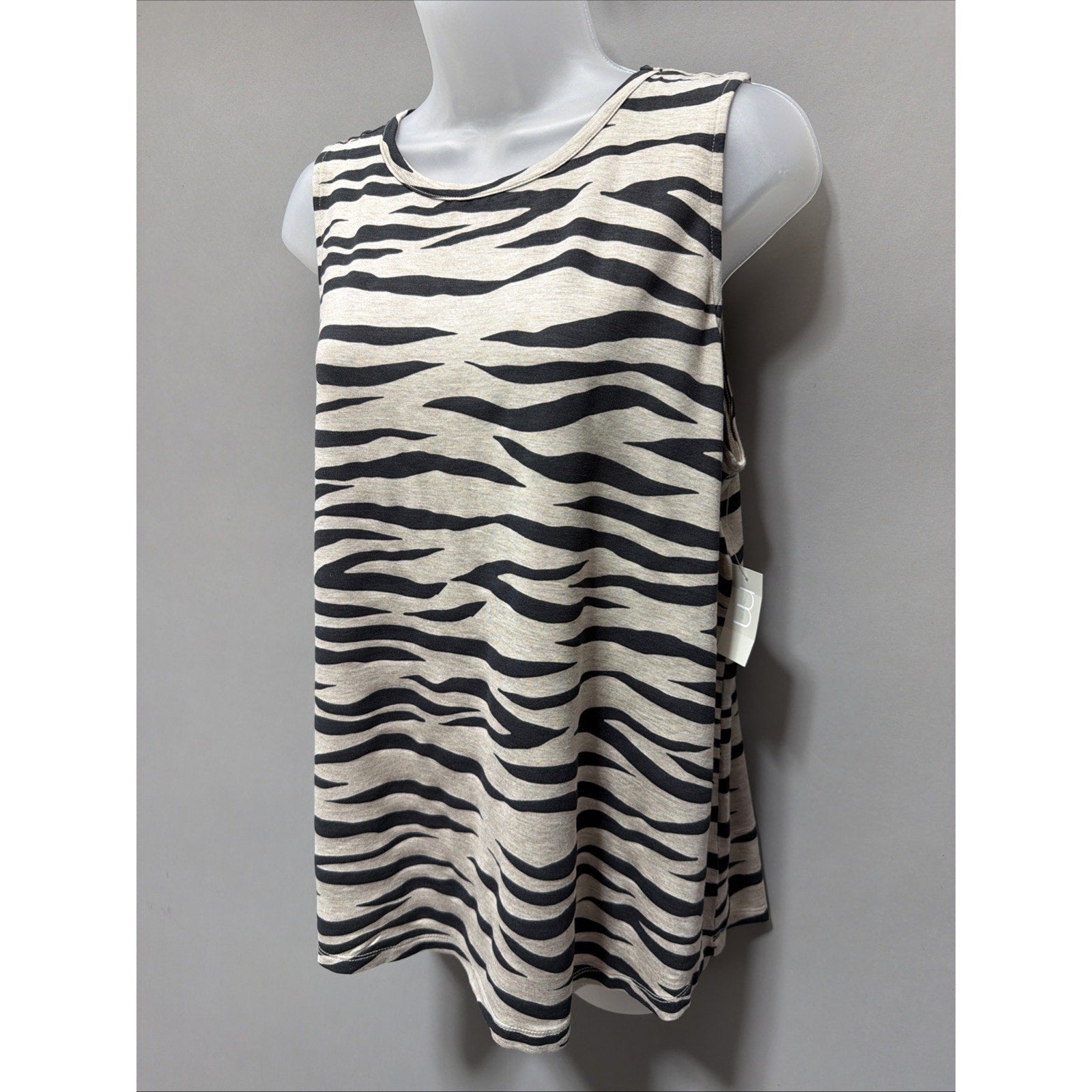 New Maurices 24/7 Tank Top Womens L Beige Black Zebra Print Crew Strappy Back