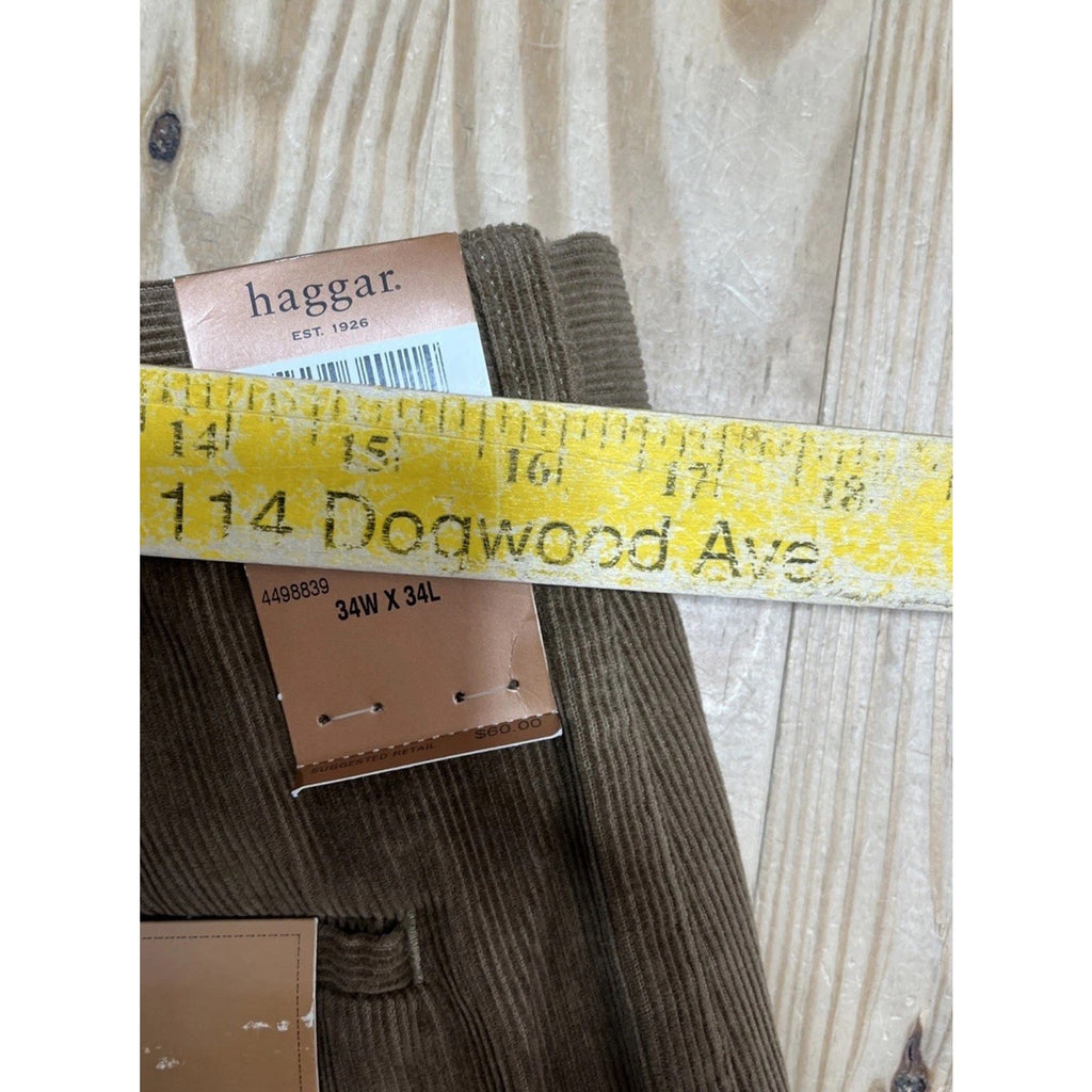 NWT Mens Haggar Khaki Brown Comfort Waist Go-To-Corduroy Pants Size 34x34