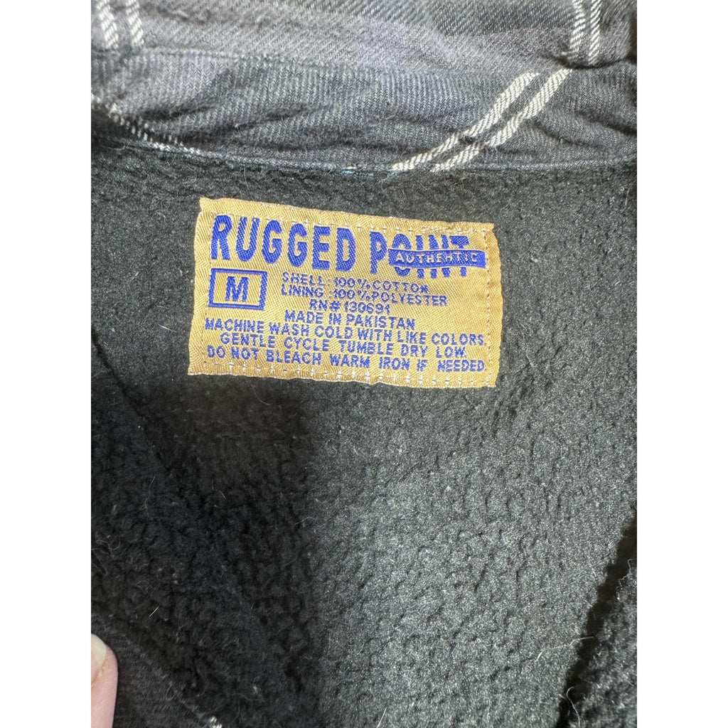 Rugged Point Flannel Shirt Mens Medium Gray Plaid Fleece Lined Button Front