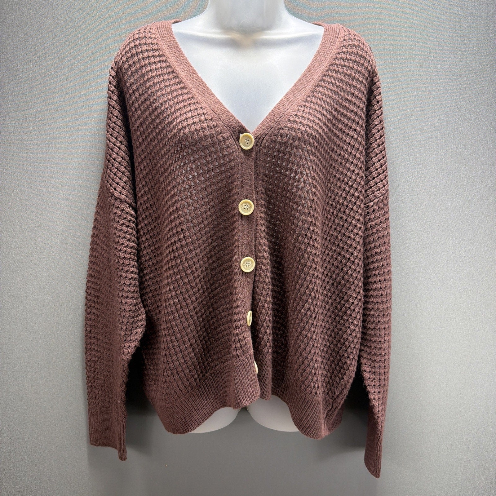 Maurices Open Stitch Mesh Cardigan Sweater Plus Size 2X Mauve NWT