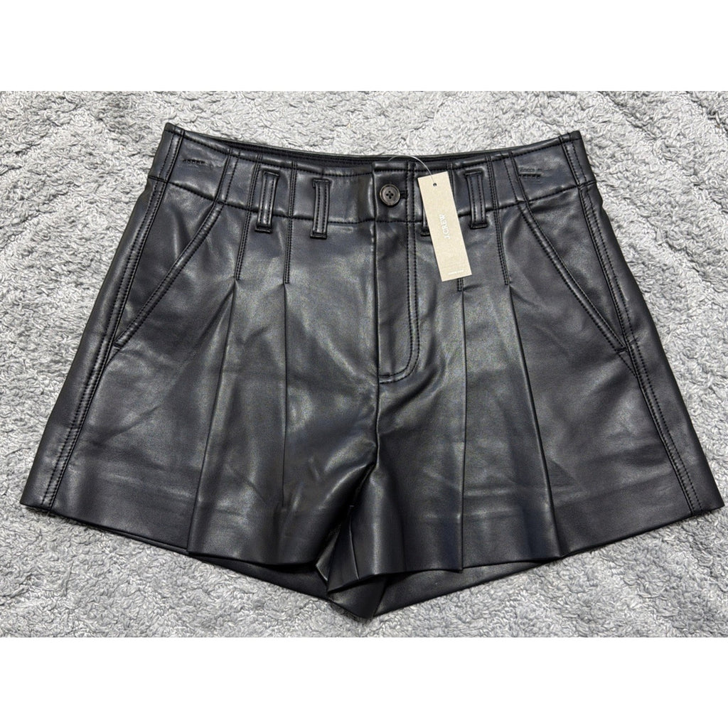 New J.Crew Pleated Faux Leather Trouser Shorts Black Size 2 28x3