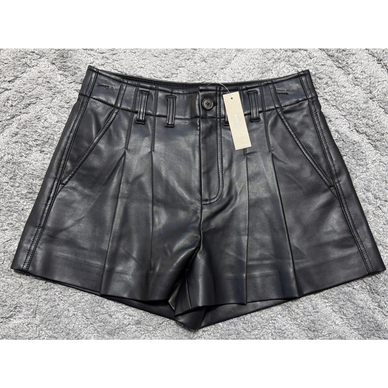 New J.Crew Pleated Faux Leather Trouser Shorts Black Size 2 28x3