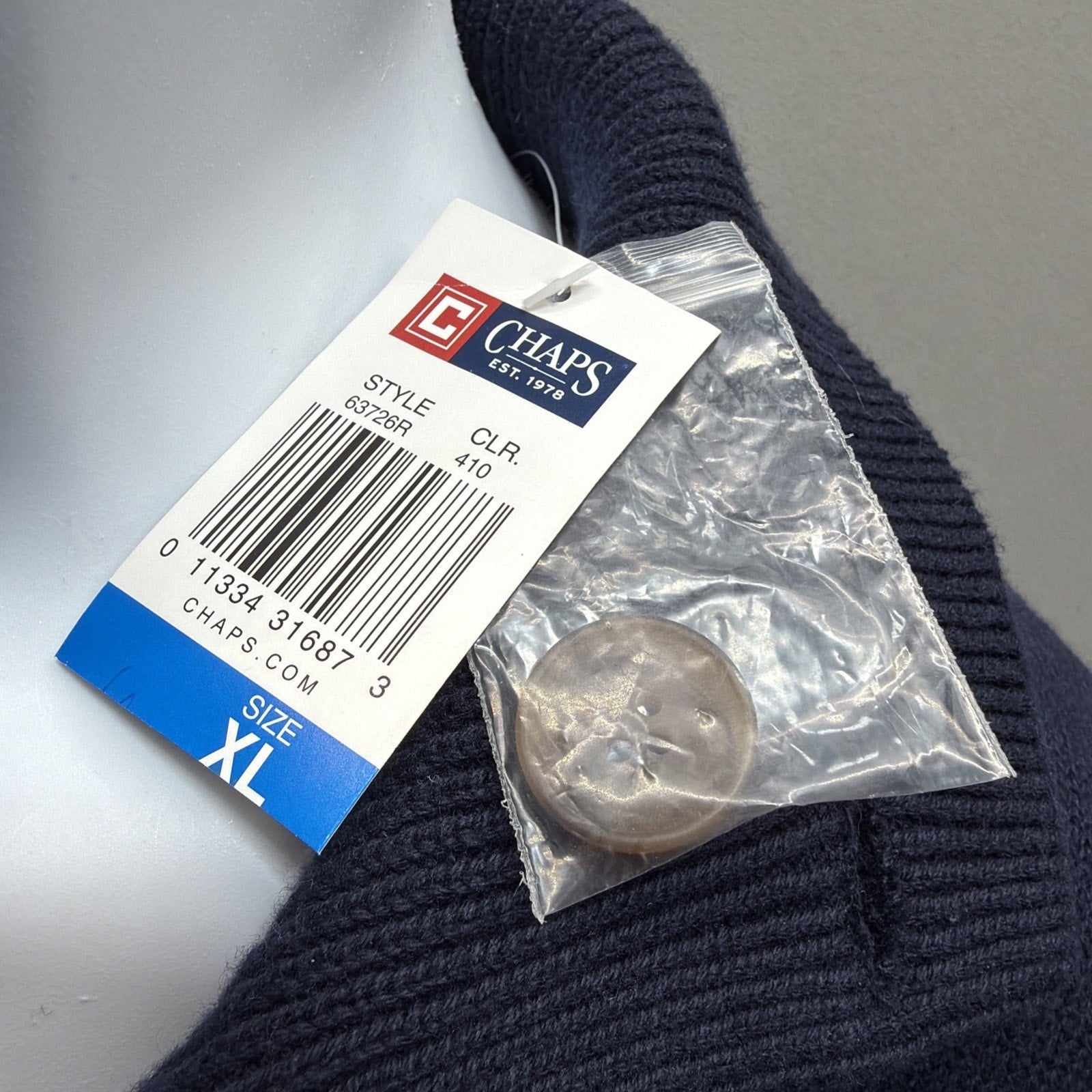 NWT CHAPS Ralph Lauren NAVY BLUE Collar Cardigan Button Up Sweater XL VTG