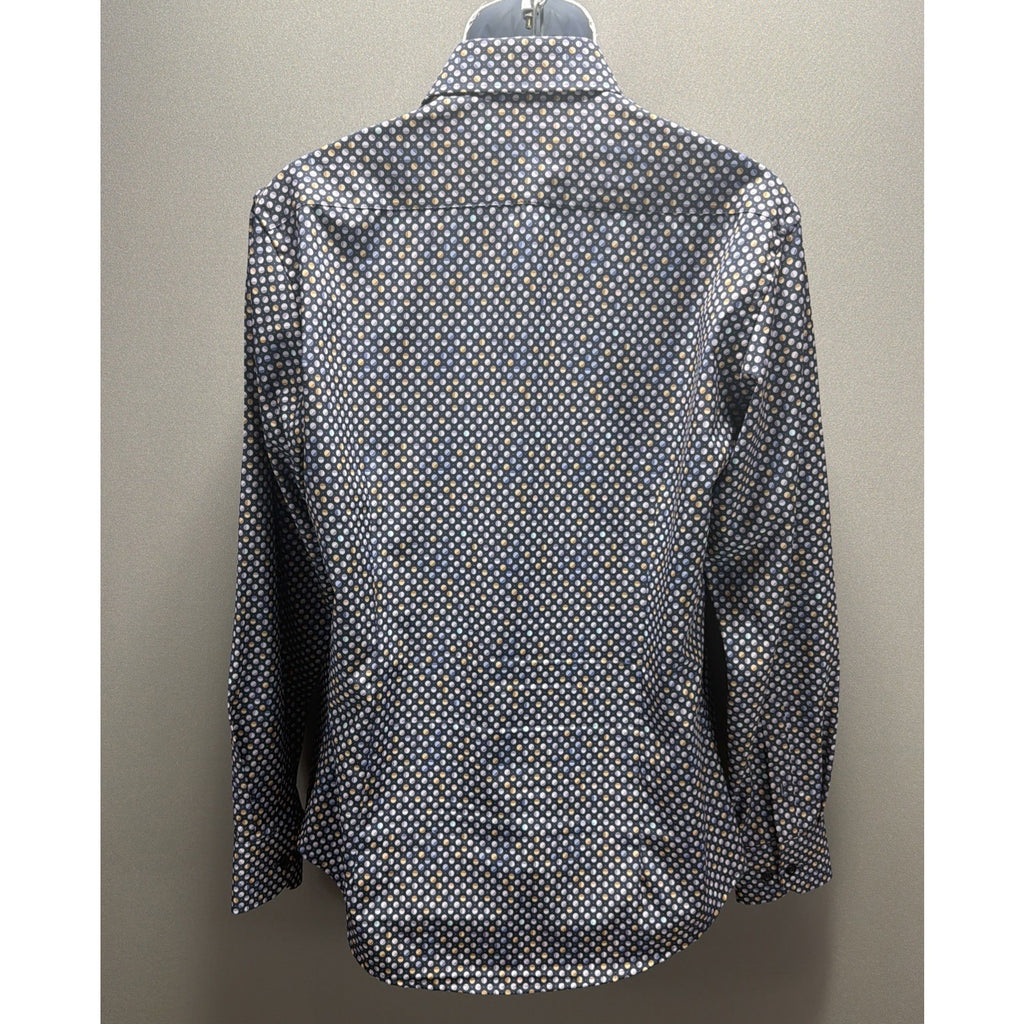 LUGANO Switzerland Multi Color Dot Print Button Down Dress Shirt Stretch Size L