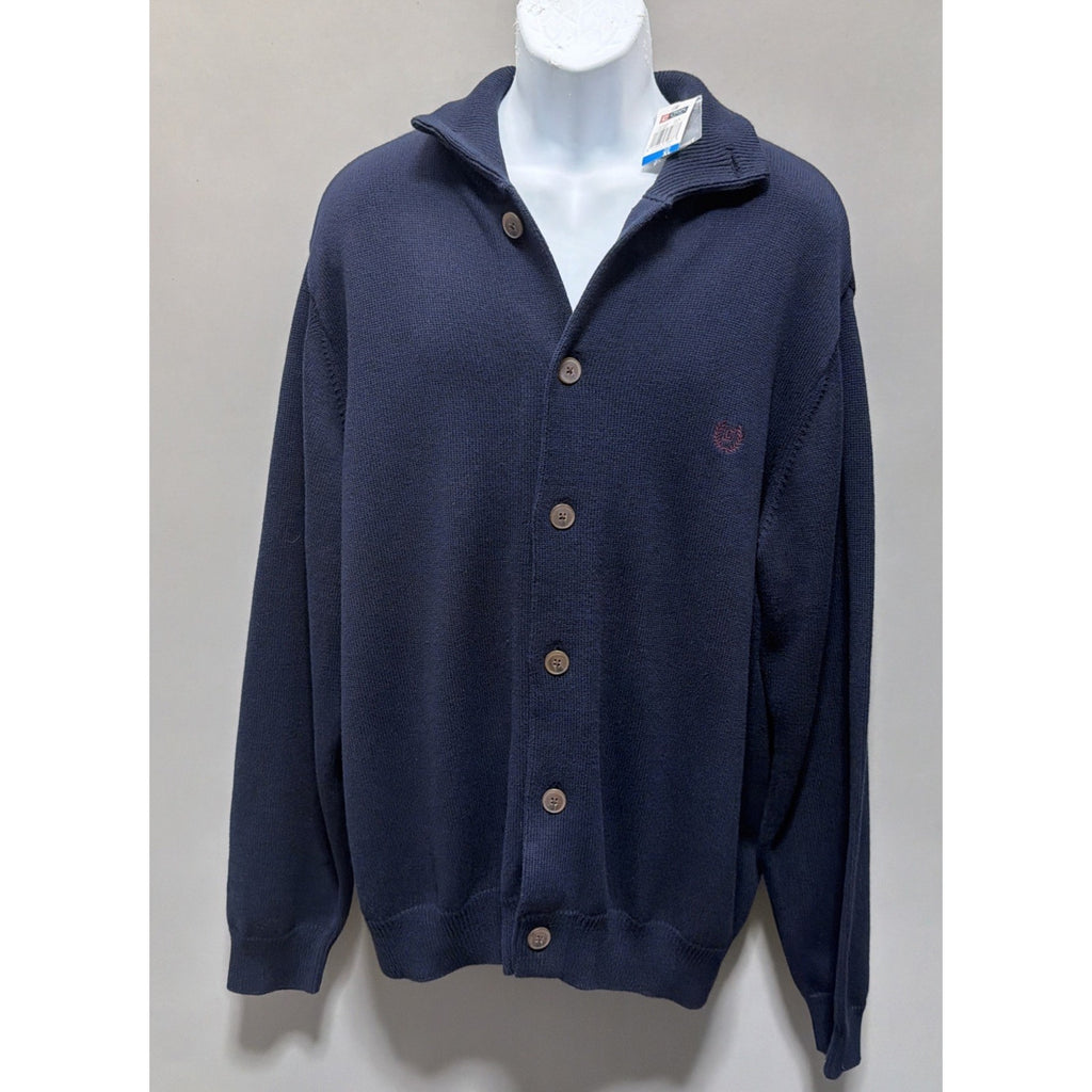 NWT CHAPS Ralph Lauren NAVY BLUE Collar Cardigan Button Up Sweater XL VTG