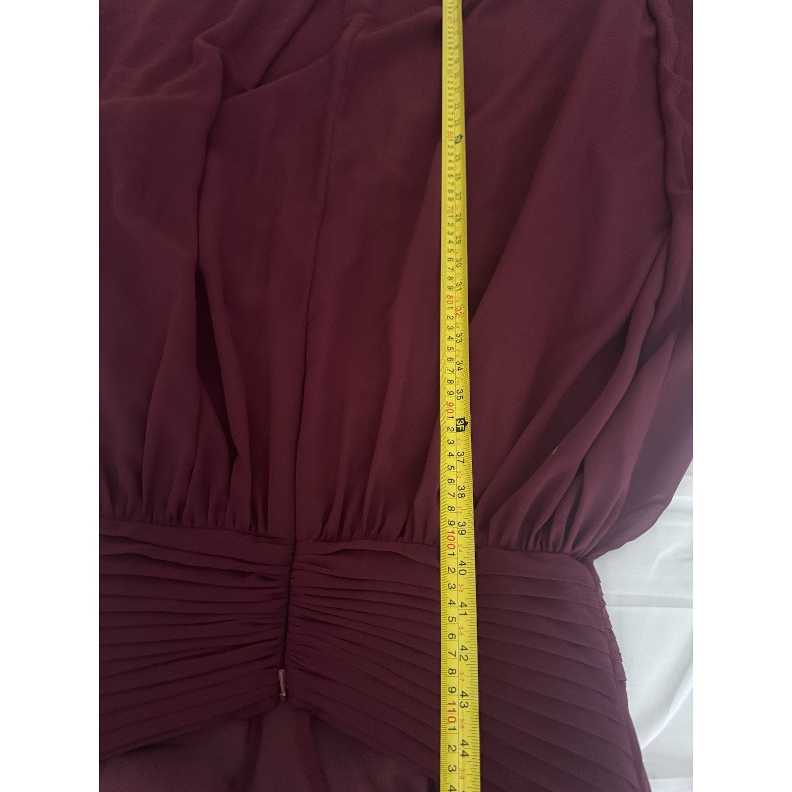 Sorella Vita Bridesmaid Dress Womens 14 Burgundy Chiffon Pleated V Neck Formal